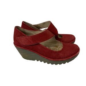 Fly London Yasi Wedge Pump Women’s Size 8 Lipstick Red Leather Shoes
